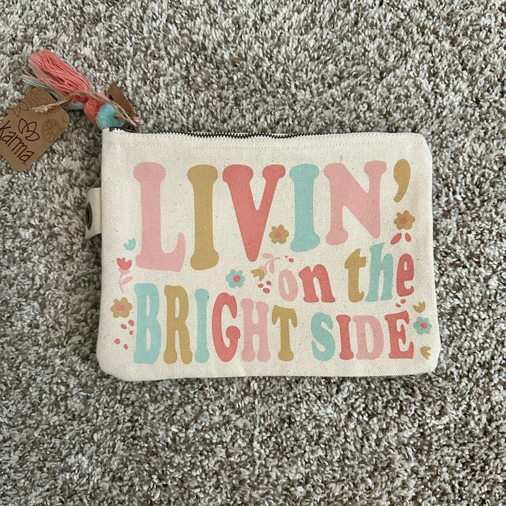 “Livin’ on the Bright Side” Canvas Pouch for Makeup Travel or more NWT